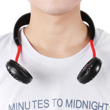 Load image into Gallery viewer, Neck Band Fan Portable Mini Double Wind Head Neckband Fan with USB Rechargeable Air Cooler for Traveling Outdoor Office Portable