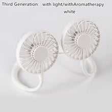 Load image into Gallery viewer, Neck Band Fan Portable Mini Double Wind Head Neckband Fan with USB Rechargeable Air Cooler for Traveling Outdoor Office Portable