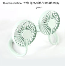 Load image into Gallery viewer, Neck Band Fan Portable Mini Double Wind Head Neckband Fan with USB Rechargeable Air Cooler for Traveling Outdoor Office Portable