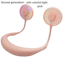 Load image into Gallery viewer, Neck Band Fan Portable Mini Double Wind Head Neckband Fan with USB Rechargeable Air Cooler for Traveling Outdoor Office Portable