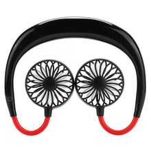 Load image into Gallery viewer, Neck Band Fan Portable Mini Double Wind Head Neckband Fan with USB Rechargeable Air Cooler for Traveling Outdoor Office Portable