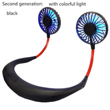 Load image into Gallery viewer, Neck Band Fan Portable Mini Double Wind Head Neckband Fan with USB Rechargeable Air Cooler for Traveling Outdoor Office Portable