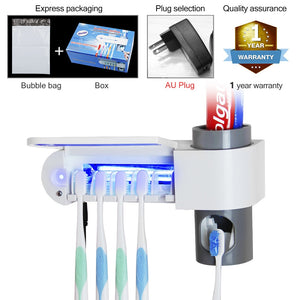 2 in 1 UV Light Ultraviolet Toothbrush Sterilizer  Automatic Toothpaste Dispenser Toothbrush Holder Home