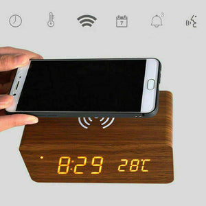 LED Electric Alarm Clock W/ Qi Wireless Phone Charger Charging Pad Station