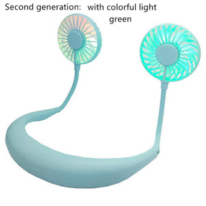 Neck Band Fan Portable Mini Double Wind Head Neckband Fan with USB Rechargeable Air Cooler for Traveling Outdoor Office Portable