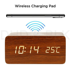 LED Electric Alarm Clock W/ Qi Wireless Phone Charger Charging Pad Station