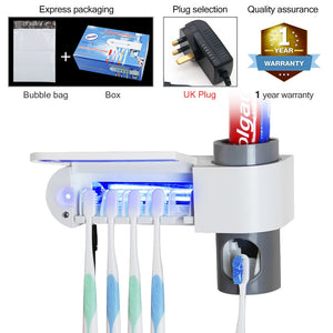 2 in 1 UV Light Ultraviolet Toothbrush Sterilizer  Automatic Toothpaste Dispenser Toothbrush Holder Home