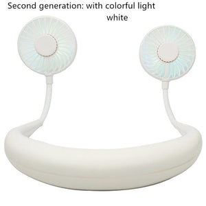 Neck Band Fan Portable Mini Double Wind Head Neckband Fan with USB Rechargeable Air Cooler for Traveling Outdoor Office Portable