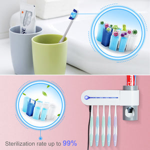 2 in 1 UV Light Ultraviolet Toothbrush Sterilizer  Automatic Toothpaste Dispenser Toothbrush Holder Home