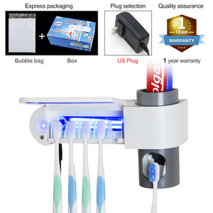 2 in 1 UV Light Ultraviolet Toothbrush Sterilizer  Automatic Toothpaste Dispenser Toothbrush Holder Home